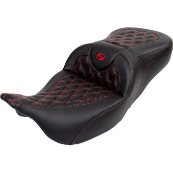 SADDLEMEN Roadsofa™ Seat - with Backrest - Red Stitch - FL '08-'23 A808-07R-182RED