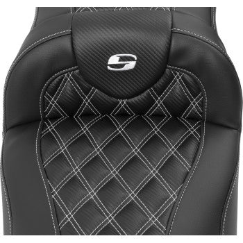 SADDLEMEN Roadsofa™ Extended Reach Seat - with Backrest - Lattice Stitch - White Stitch - FLTR/FLHX '23-'24 823-07-207B6