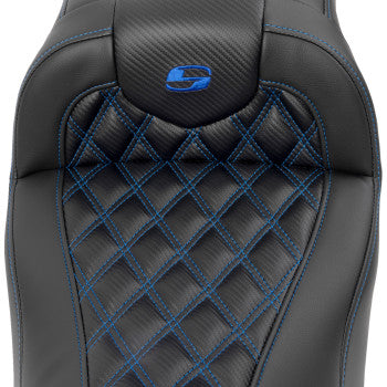SADDLEMEN RoadSofa™ Seat - without Backrest - Carbon Fiber - Lattice Stitch - Blue Stitch - FLTR/FLHX '23-'24 823-07-20601