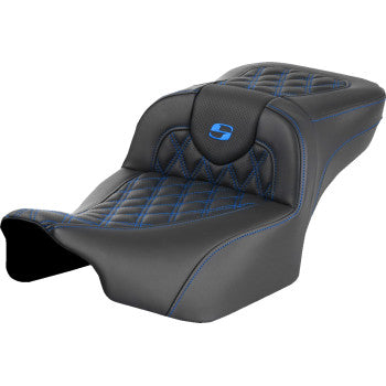 SADDLEMEN Roadsofa™ Extended Reach Seat - without Backrest - Lattice Stitch - Blue Stitch - FLTR/FLHX '23-'24 823-07-18401