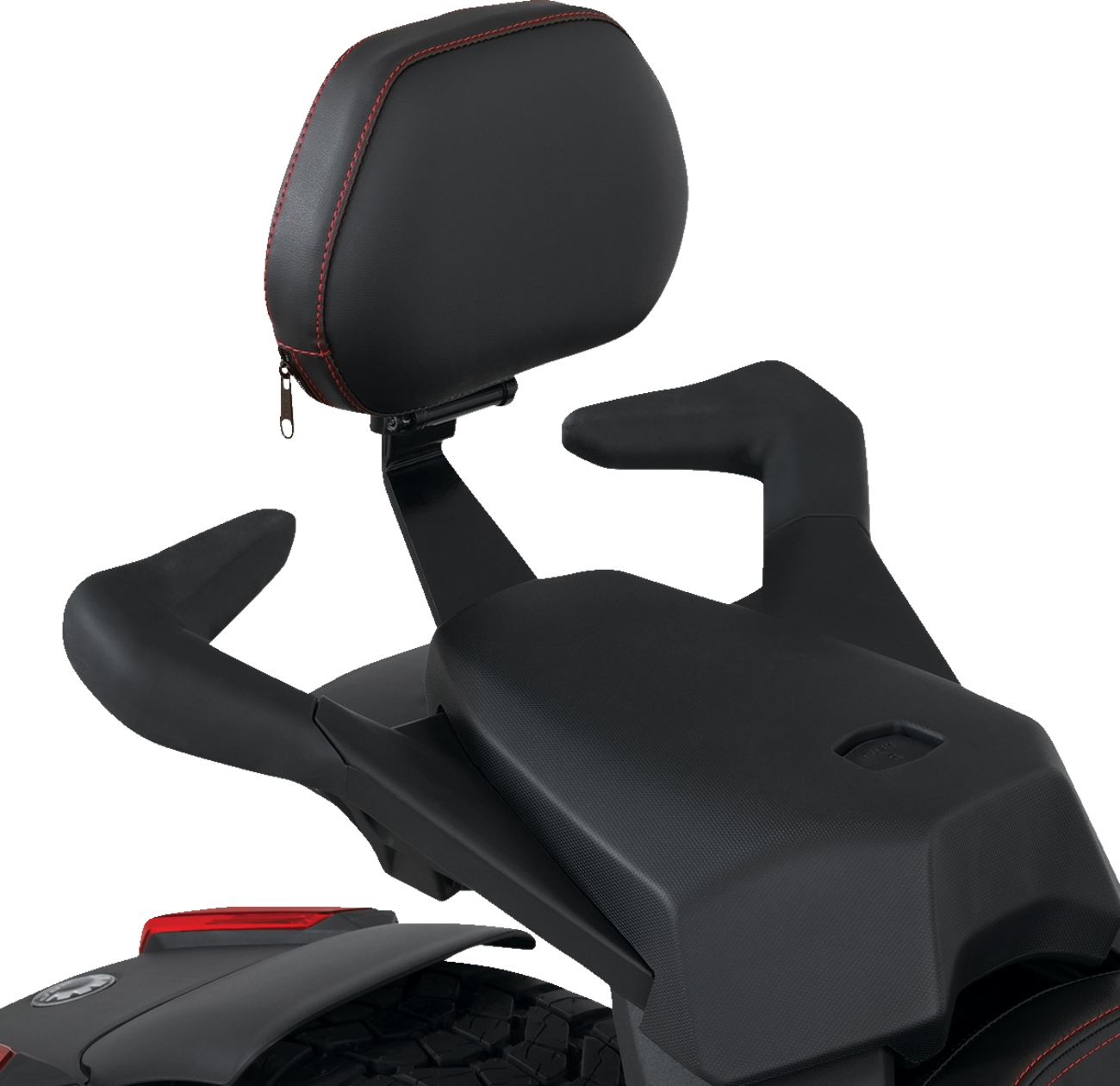 SHOW CHROME Passenger Backrest - Smooth - Black w/Red Stitching - Ryker '20-'22 41-420RED