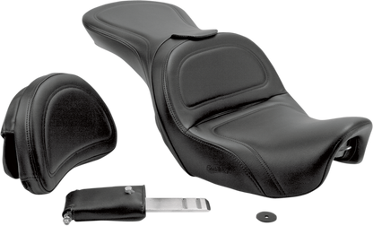 SADDLEMEN Seat - Explorer - With Backrest - Stitched - Black - Dyna 806-04-0301