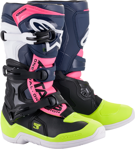 ALPINESTARS Tech 3S Boots - Black/Blue/Pink/White/Yellow - US 4 2014018-1176-4