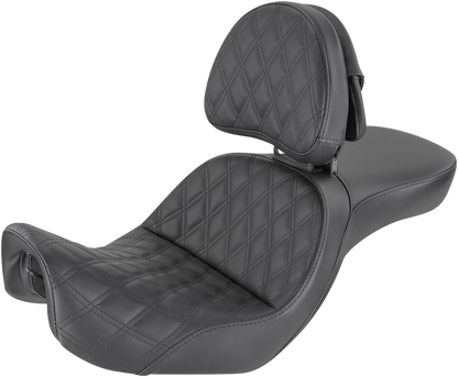 SADDLEMEN Explorer Seat - With Backrest - Lattice Stitched - Black - FXD 806-04-030LS