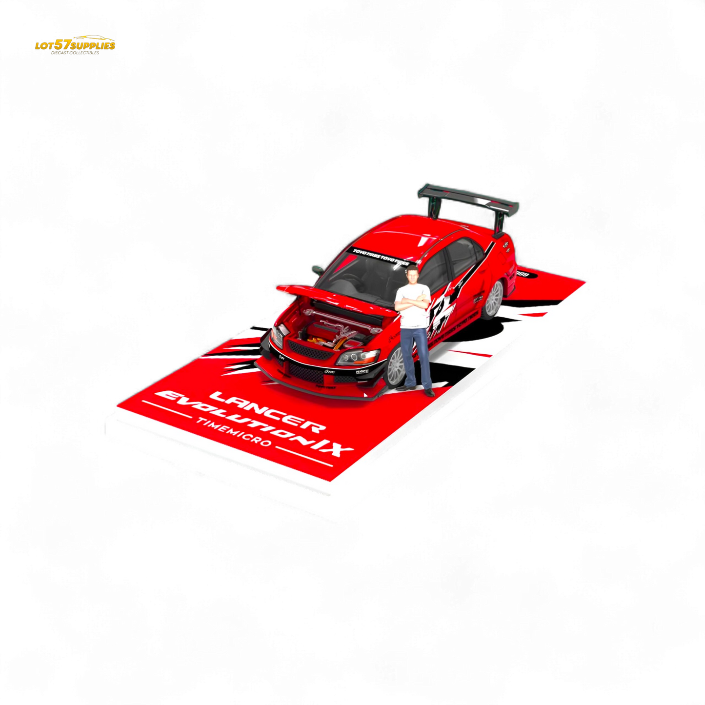 TimeMicro Mitsubishi Lancer EVO 9th Gen - Openable Hood & Figure - With Container 1:64