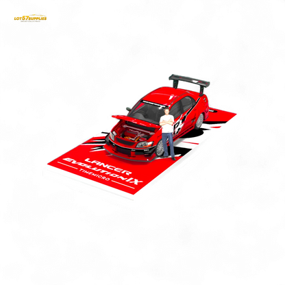 TimeMicro Mitsubishi Lancer EVO 9th Gen - Openable Hood & Figure - With Container 1:64