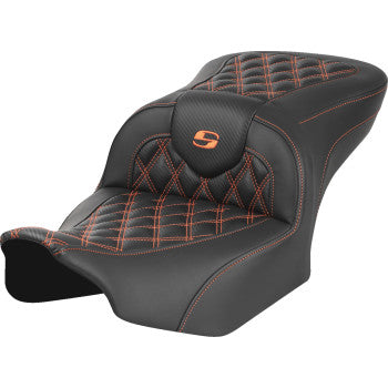 SADDLEMEN RoadSofa™ Seat - without Backrest - Carbon Fiber - Orange Stitch - FL/FX '23-'24 823-07-20603