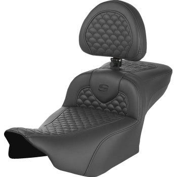 SADDLEMEN Roadsofa™ Seat - Dragon Scale Stitch - w/ Backrest - Extended Reach - FLTR/FLHX '23-'24 823-07-209B0