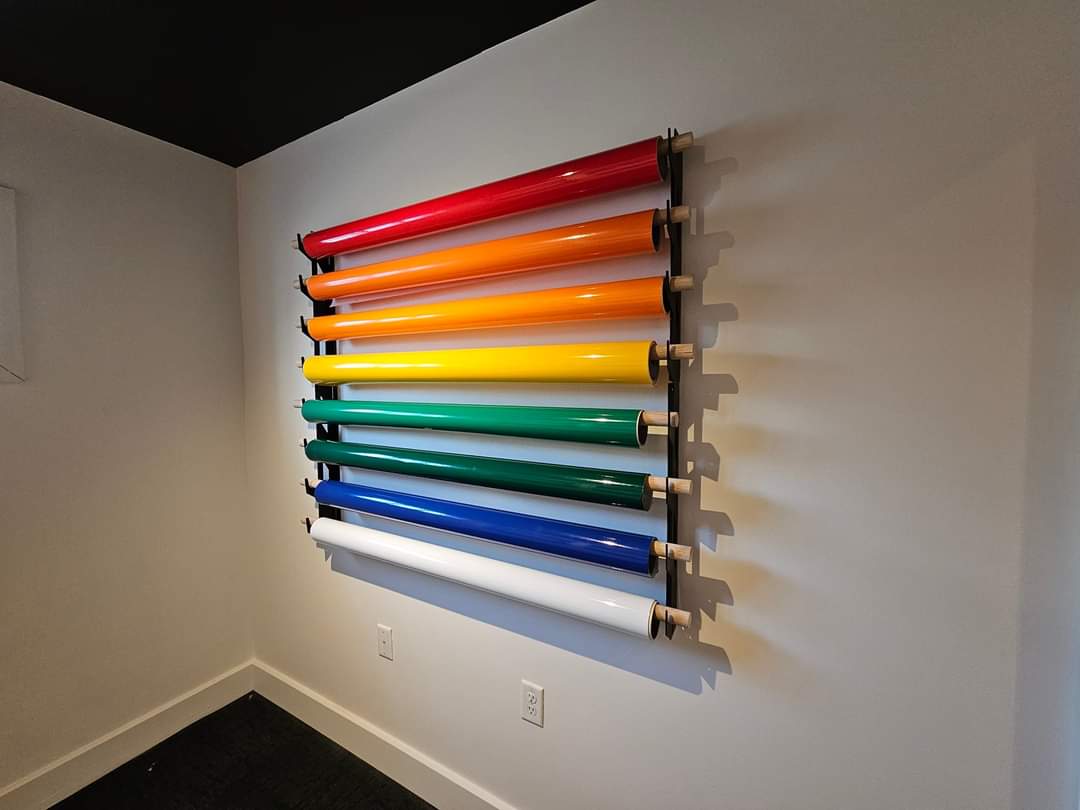 Wall-Mounted Vinyl, Tint, Paper & Cloth Wrap Rack - Modular Storage | Martin Metalwork"