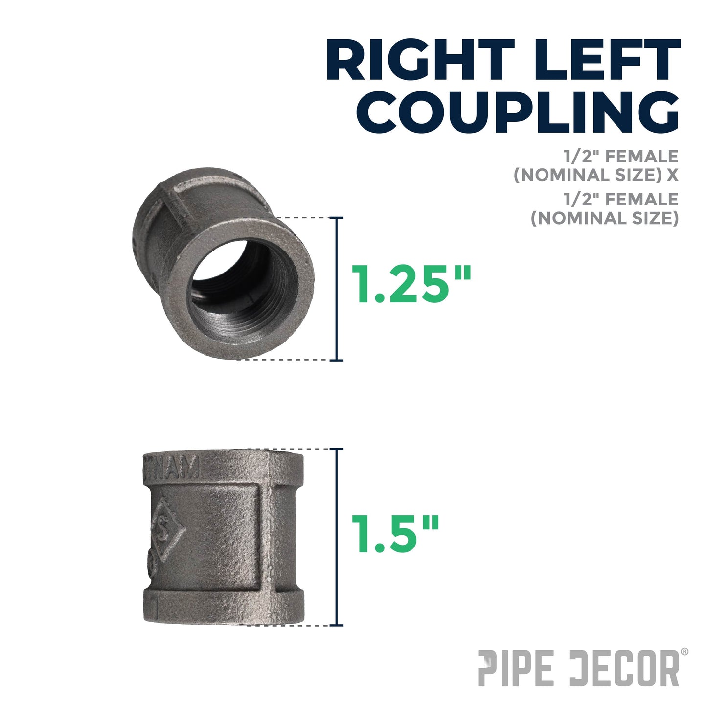 1/2 in. Black Right Left Coupling