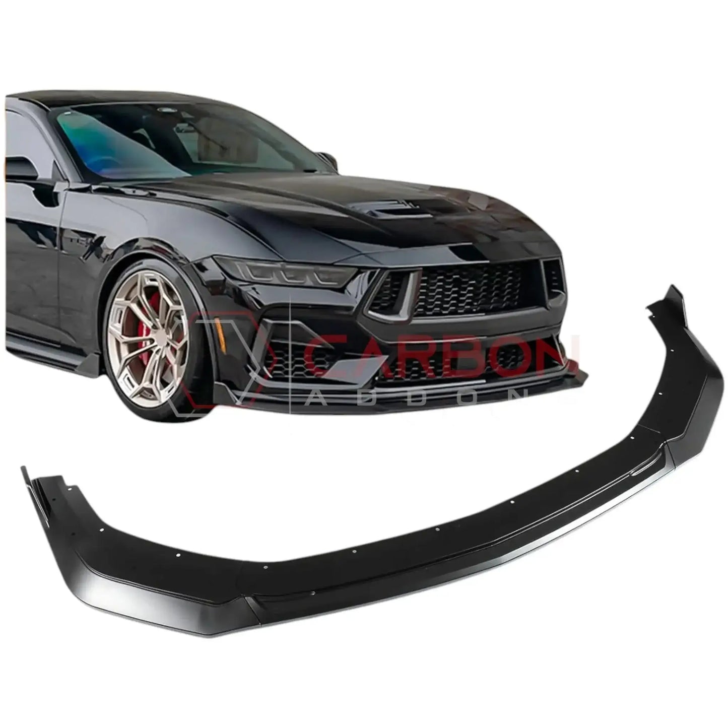 Front Lip Splitter Extensions for 2024+ Ford Mustang GT, EcoBoost & Dark Horse (3-Piece ABS Set)