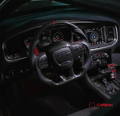 Real Carbon Fiber Steering Airbag Cover | For 2015+ Dodge Charger Challenger Durango