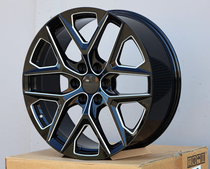 GM8 22x9 6x139.7 +24 78.1 Gloss Black and Milled Spokes (FITS GMC SILVERADO TAHOE SIERRA)