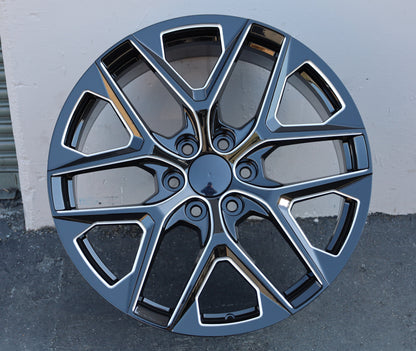 GM8 22x9 6x139.7 +24 78.1 Gloss Black and Milled Spokes (FITS GMC SILVERADO TAHOE SIERRA)