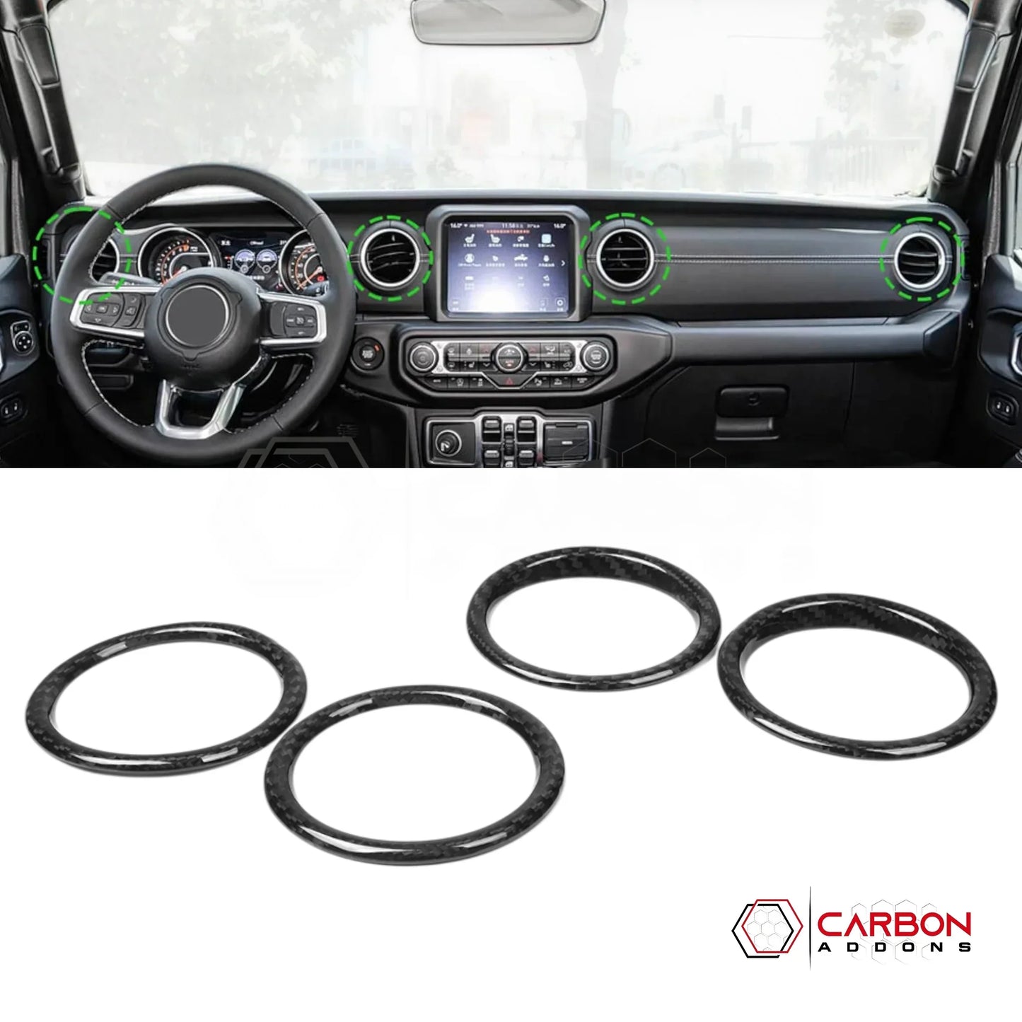 Jeep Gladiator Dashboard AC Vent Trim Covers – Real Dry Carbon Fiber (Glossy or Matte) 2020–Current