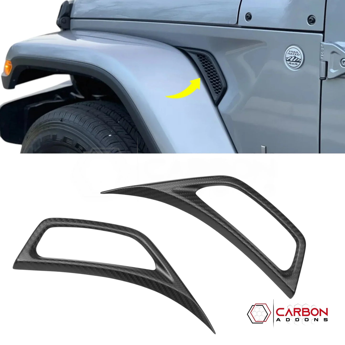 Jeep Gladiator JT & Wrangler JL Front Fender Side Vent Trim Cover – Real Dry Carbon Fiber (Glossy or Matte) 2020–Current