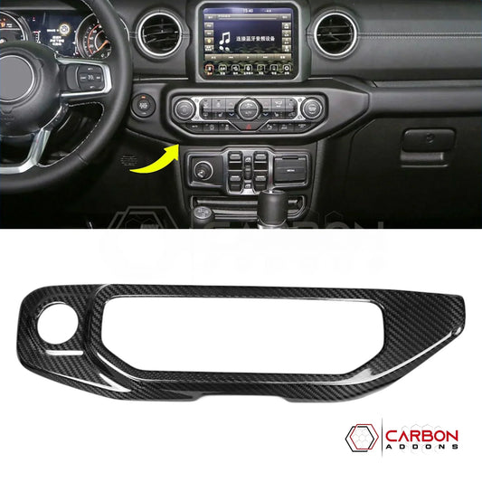 Jeep Gladiator JT & Wrangler JL Push Start Button & Radio Control Trim Cover – Real Dry Carbon Fiber (Glossy or Matte) 2020–Current