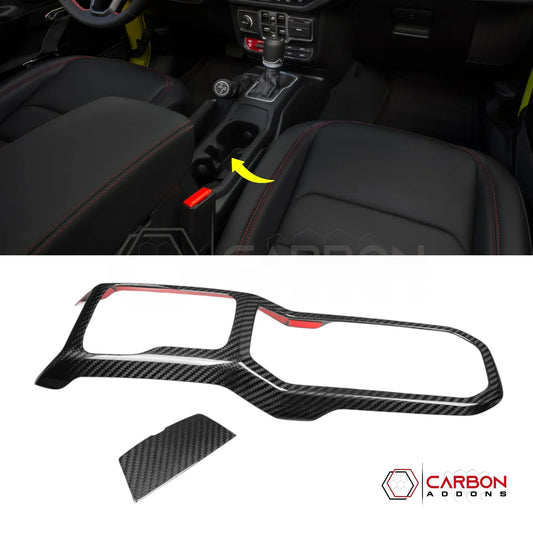 Jeep Gladiator JT & Wrangler JL Center Console Gear Shift Panel Trim – Real Dry Carbon Fiber (Glossy or Matte) 2020–Current