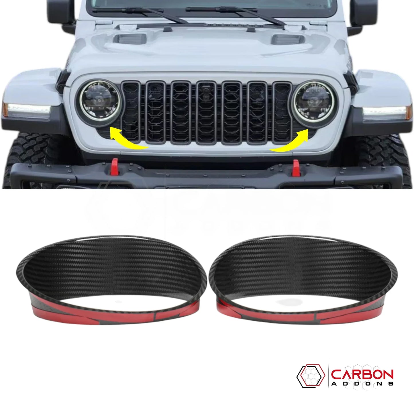 Jeep Gladiator JT Headlight Ring Frame Bezel Cover – Real Dry Carbon Fiber (Glossy or Matte) 2020–Current