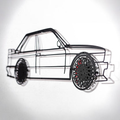 BMW E30 M3 Wall Art – Classic Steel Silhouette with Spinning Wheels -KAFMEKA013
