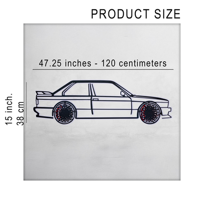 BMW E30 M3 Wall Art – Classic Steel Silhouette with Spinning Wheels -KAFMEKA013