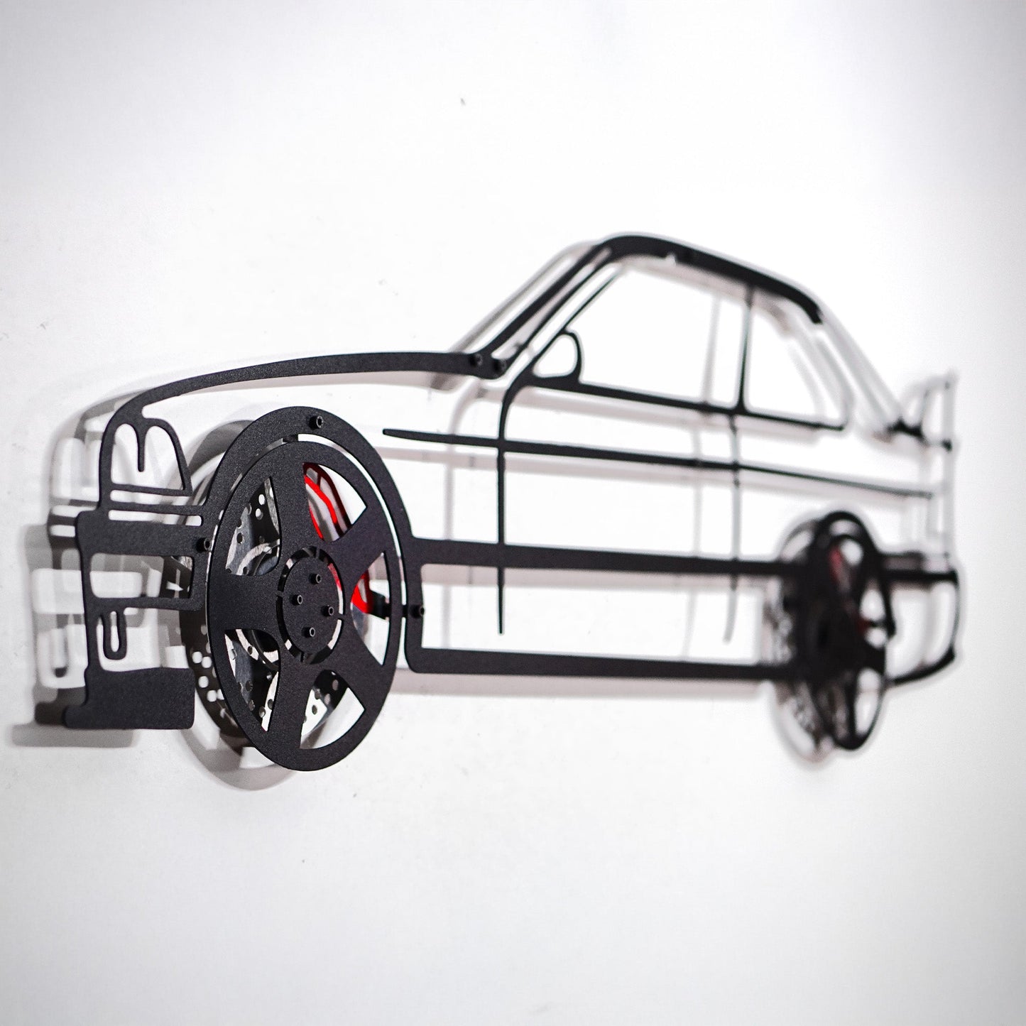 BMW E36 M3 Wall Art – Classic Steel Silhouette with Spinning Wheels-KAFMEKA015