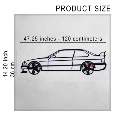 BMW E36 M3 Wall Art – Classic Steel Silhouette with Spinning Wheels-KAFMEKA015