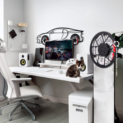 Bugatti Wall Art – Luxury Steel Silhouette with Spinning Wheels-KAFMEKA018