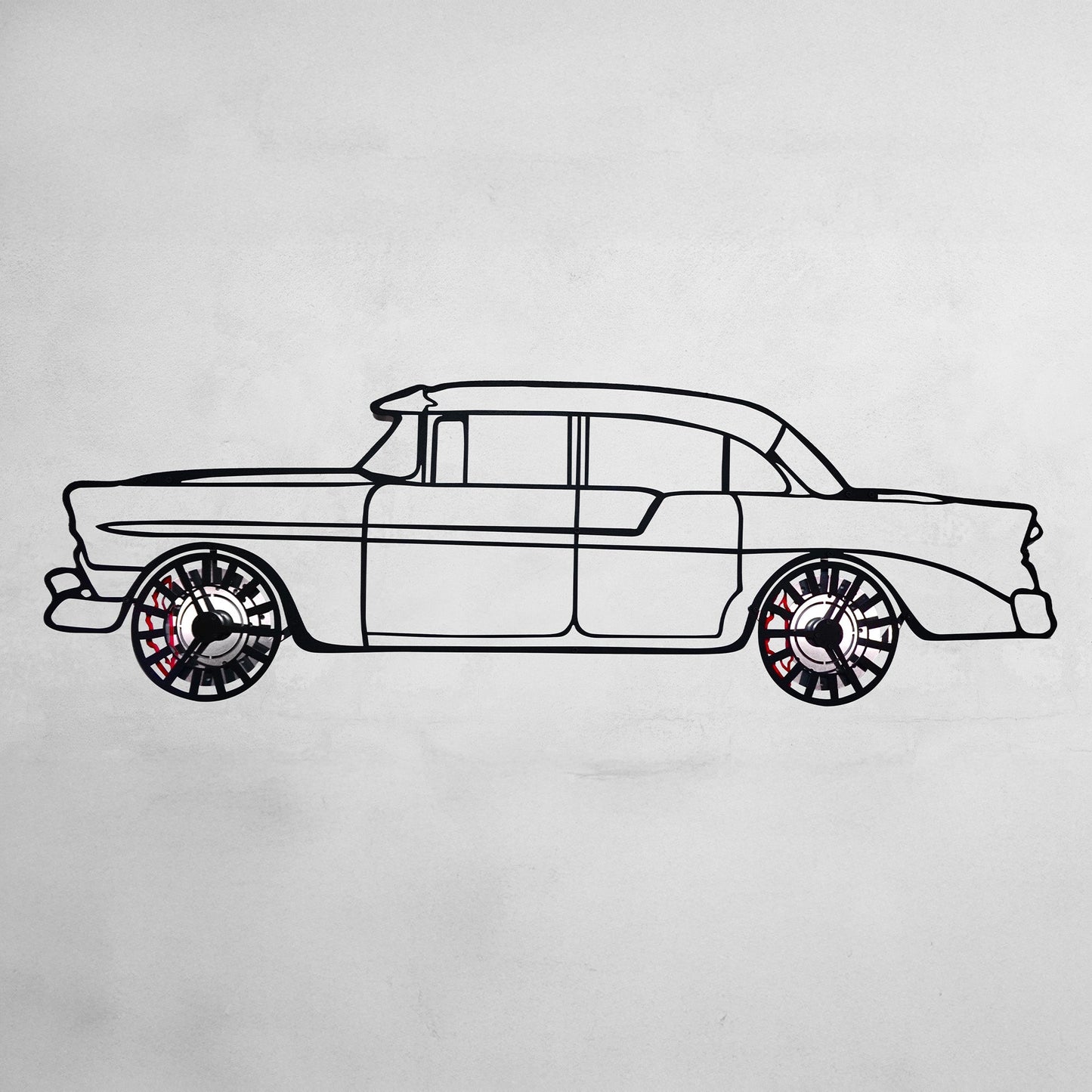 1956 Chevrolet Bel Air Wall Art – Classic Steel Silhouette with Spinning Wheels-KAFMEKA020