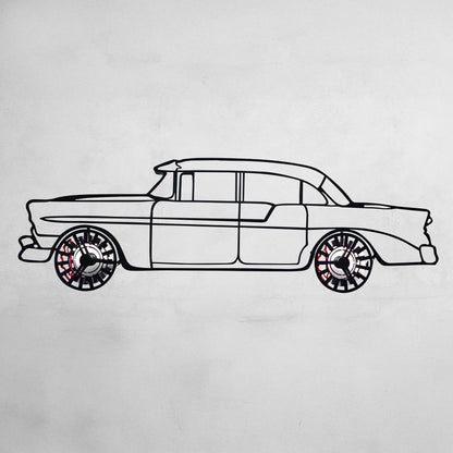 1956 Chevrolet Bel Air Wall Art – Classic Steel Silhouette with Spinning Wheels-KAFMEKA020