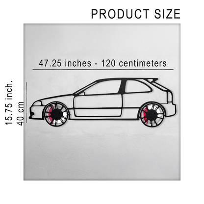 Honda Civic Wall Art – JDM Steel Silhouette with Spinning Wheels-KAFMEKA028