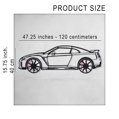 Nissan GT-R R35 Wall Art – JDM Steel Silhouette with Spinning Wheels-KAFMEKA036