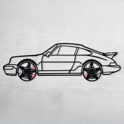 Classic Porsche 911 Wall Art – Retro Steel Silhouette with Spinning Wheels-KAFMEKA038