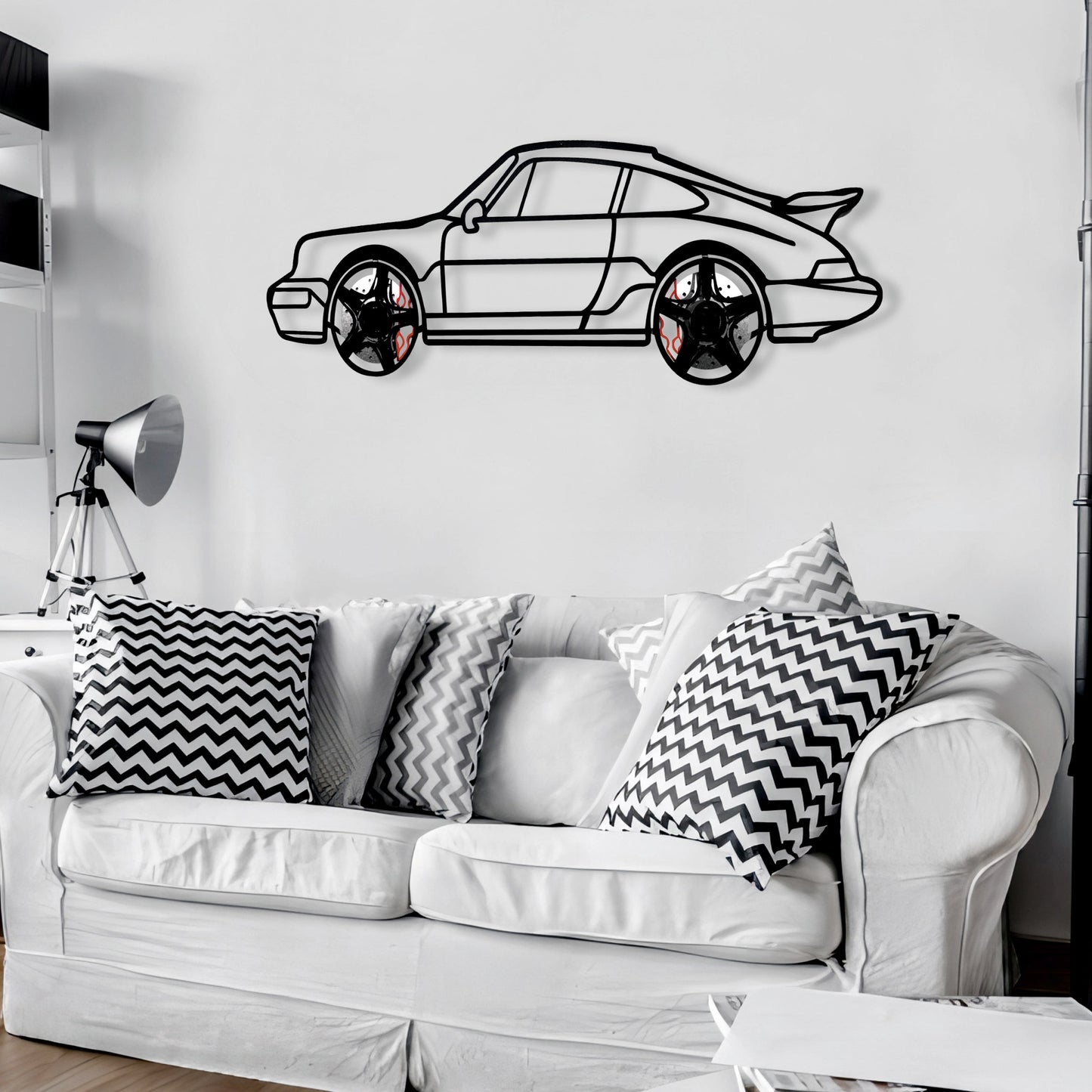 Classic Porsche 911 Wall Art – Retro Steel Silhouette with Spinning Wheels-KAFMEKA038
