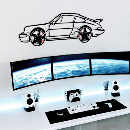 Classic Porsche 911 Wall Art – Retro Steel Silhouette with Spinning Wheels-KAFMEKA038