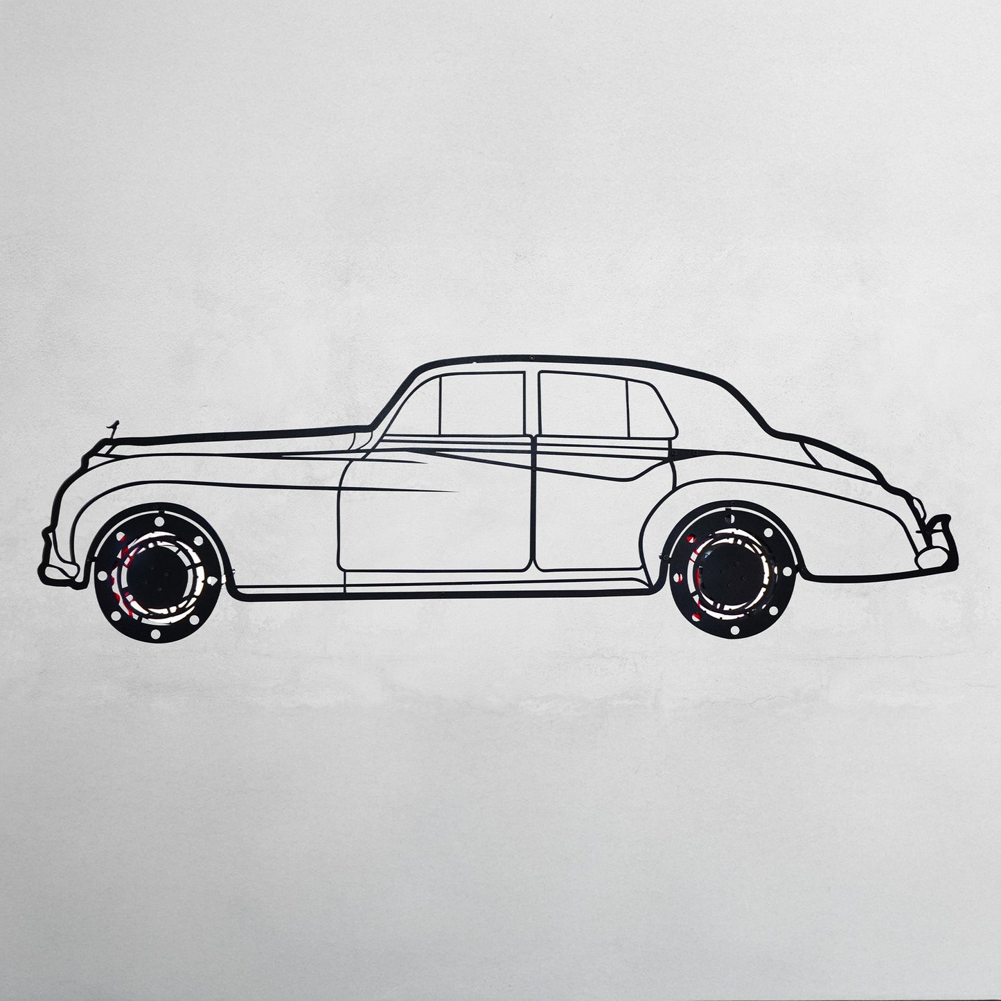 Rolls-Royce Silver Wall Art – Classic Luxury Steel Silhouette with Spinning Wheels-KAFMEKA040