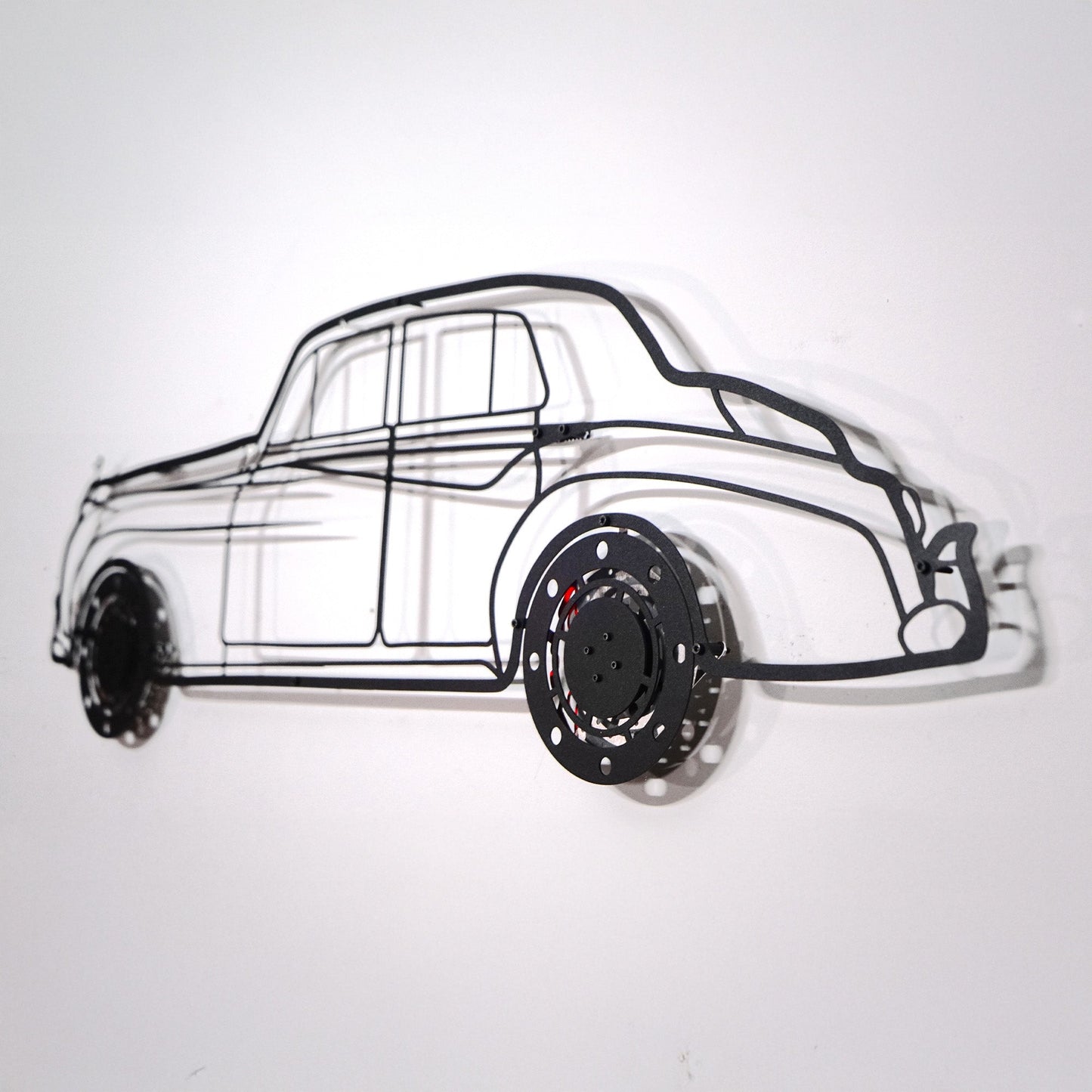 Rolls-Royce Silver Wall Art – Classic Luxury Steel Silhouette with Spinning Wheels-KAFMEKA040