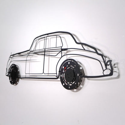 Rolls-Royce Silver Wall Art – Classic Luxury Steel Silhouette with Spinning Wheels-KAFMEKA040