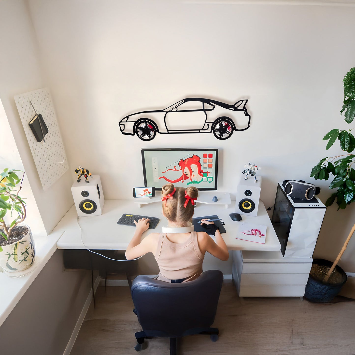 Toyota Supra MK4 Wall Art – JDM Legend Steel Silhouette with Spinning Wheels-KAFMEKA043