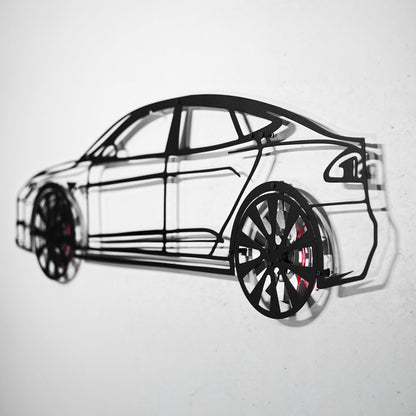 Tesla Model S Wall Art – Electric Car Steel Silhouette with Spinning Wheels-KAFMEKA045