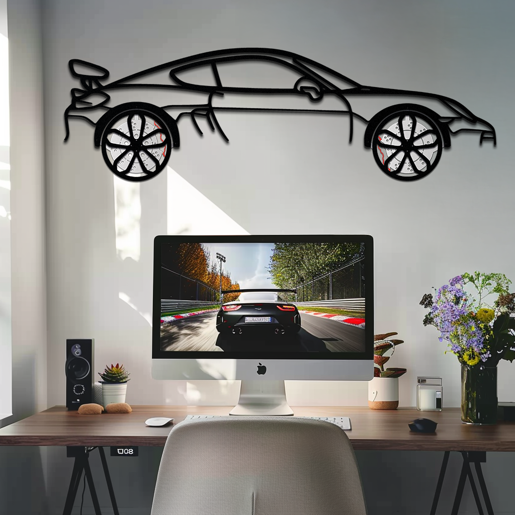 Porsche 911 GT2 Metal Wall Art – Rotating Wheel Motorsport Silhouette | Premium Gift for Car Enthusiasts,KAFMEKA052