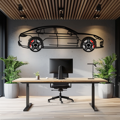 Porsche Panamera GTS 2023 Metal Wall Art – Luxury Sport Sedan Silhouette with Rotating Wheels-KAFMEKA066