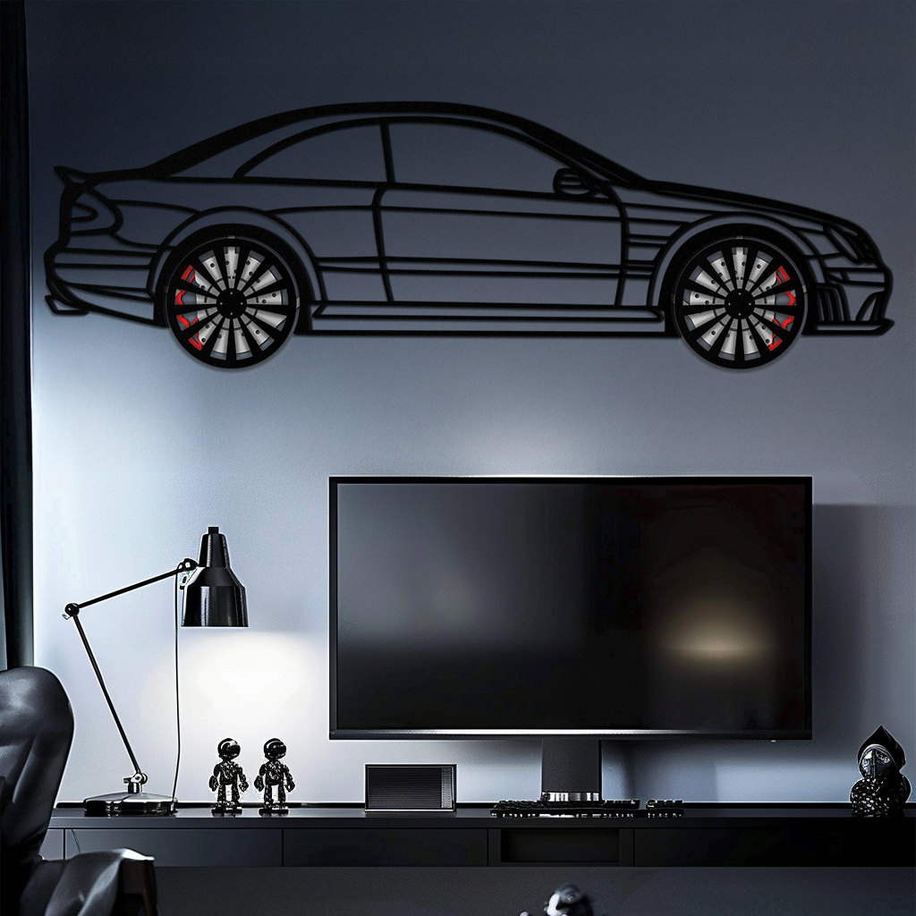 Mercedes CLK63 Metal Wall Art – Spinning Wheel Garage Decor for Car Enthusiasts - KAFMEKA076