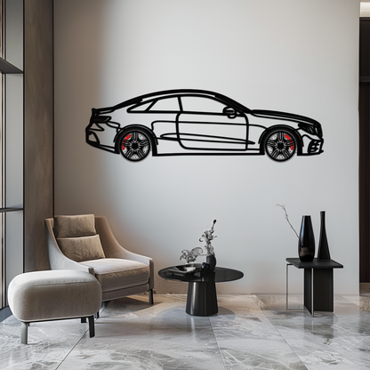 Mercedes E53 AMG Rotating Wheel Metal Wall Art – Luxury Coupe Silhouette Decor for Car Enthusiasts- KAFMEKA078
