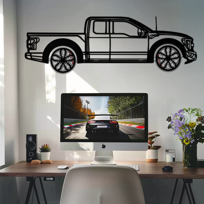 Ford F-150 Raptor Metal Wall Art with Rotating Wheels - 3D Interactive Truck Silhouette - Garage & Office Decor-KAFMEKA085
