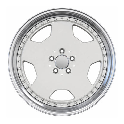 MB24 17x8 5x112 +25 66.6 Silver Machined Lip + Chrome Rivets