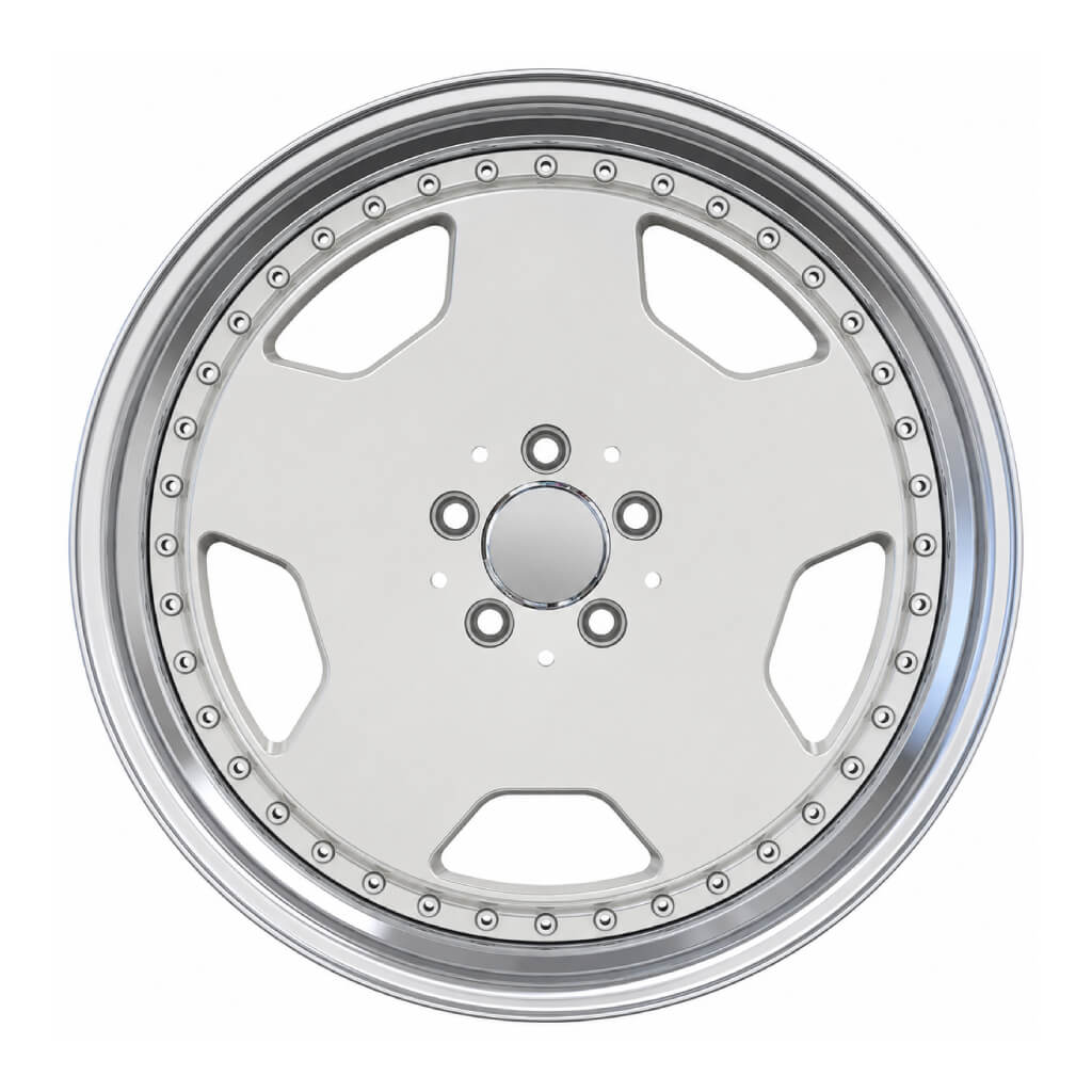MB24 18x9.5 5x112 +20 66.6 Silver Machined Lip + Chrome Rivets