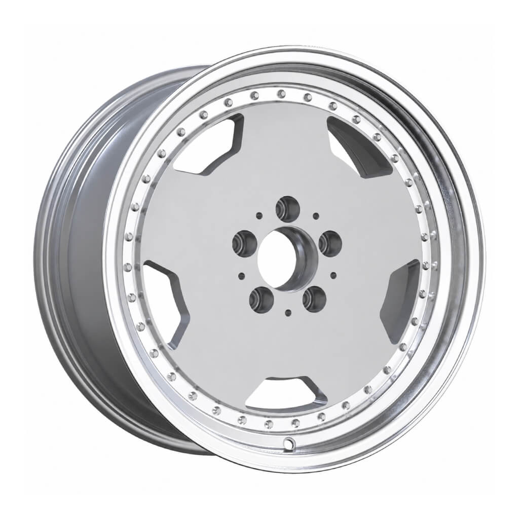 MB24 18x8.5 5x112 +18 66.6 Silver Machined Lip + Chrome Rivets