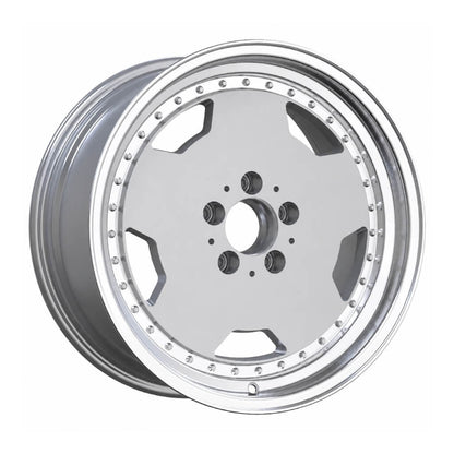 MB24 18x8.5 5x112 +18 66.6 Silver Machined Lip + Chrome Rivets