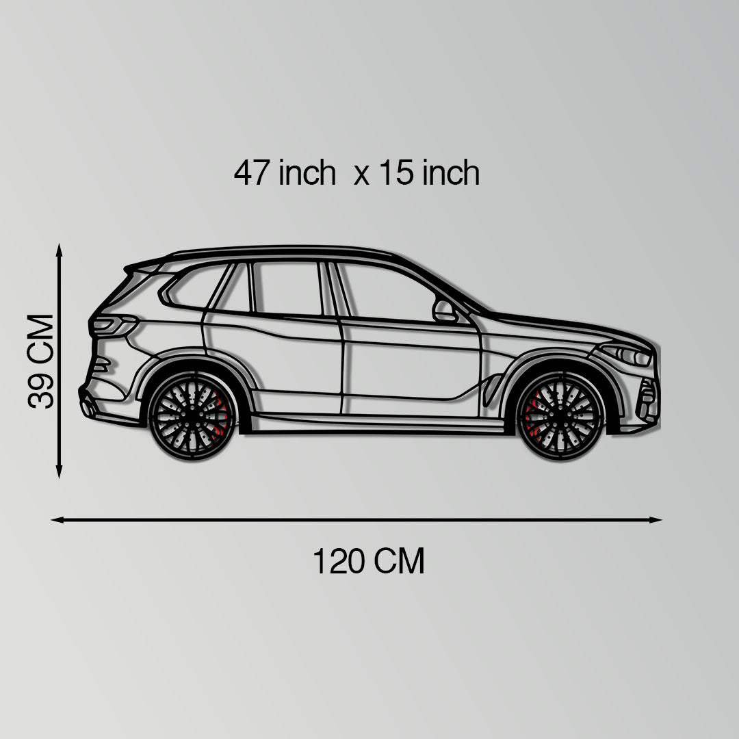 BMW X5 Metal Car Wall Art with Rotating Wheels - Modern SAV Silhouette Decor - Interactive Automotive Wall Art - KAFMEKA111